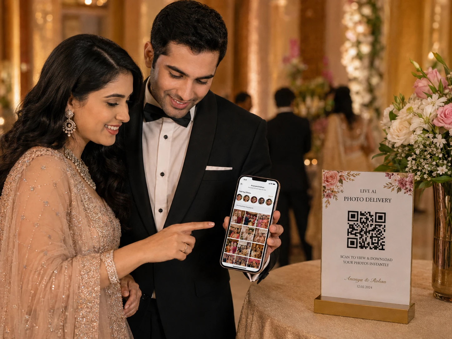 Live AI photo delivery via QR code at wedding